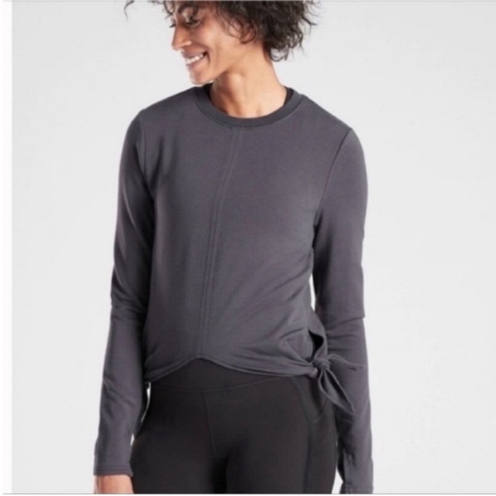 Athleta Samsara sweatshirt gray side tie crew neck